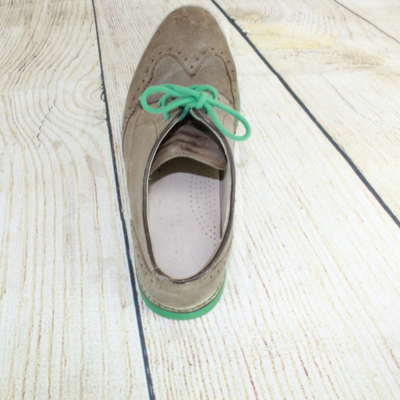 Cole Haan Wingtip Tan Leather Shoes Green Bottom - Picture 8 of 8